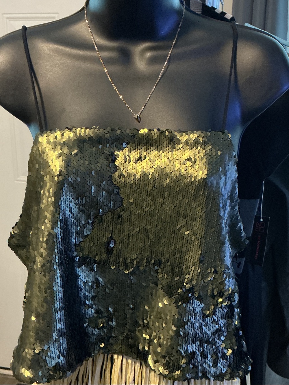 Kimchi Blue camo  Olive Green Sequin Cami Large